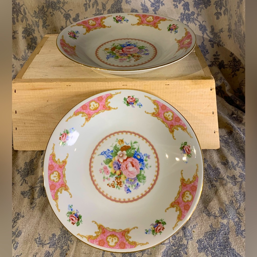 Pair of Lynn's China Spring Garden Coupe Soup Bowls